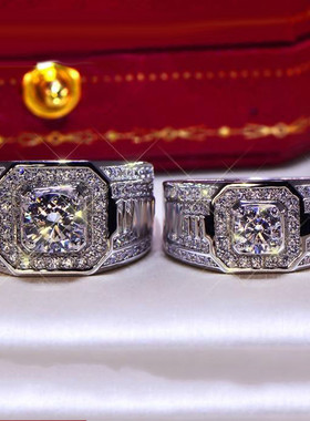 宽版霸气微镶方钻男戒商务群镶