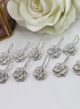 银镀白金山茶花耳钩镶嵌