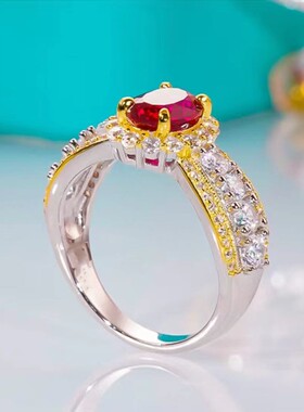 D色莫桑石蛋形红宝石钻戒