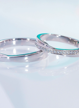 D色莫桑石简约情侣对戒无限