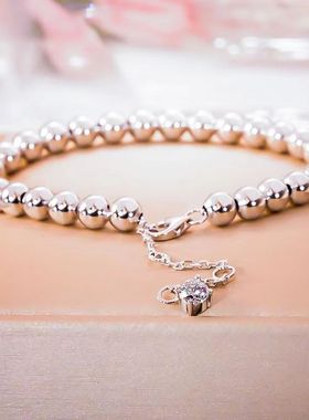 D色莫桑石银镀铂金小圆豆手链