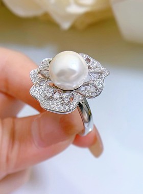 满钻淡水珍珠戒指简约气质