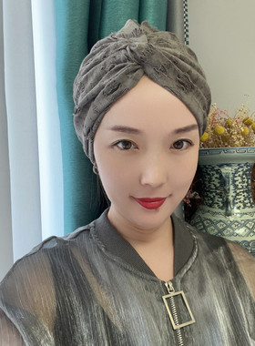 女帽破洞百搭包头巾西域风情包头帽 空调帽 头巾帽短发居家帽摄影
