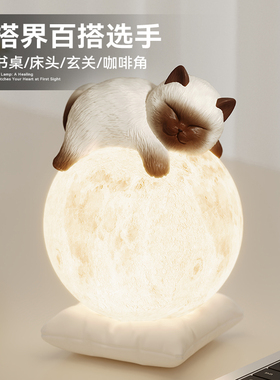 暹罗猫可爱台灯床头灯月球灯摆件
