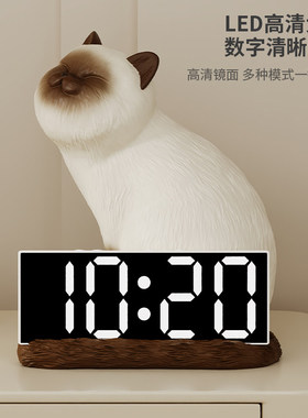可爱暹罗猫电子时钟温湿度计摆件