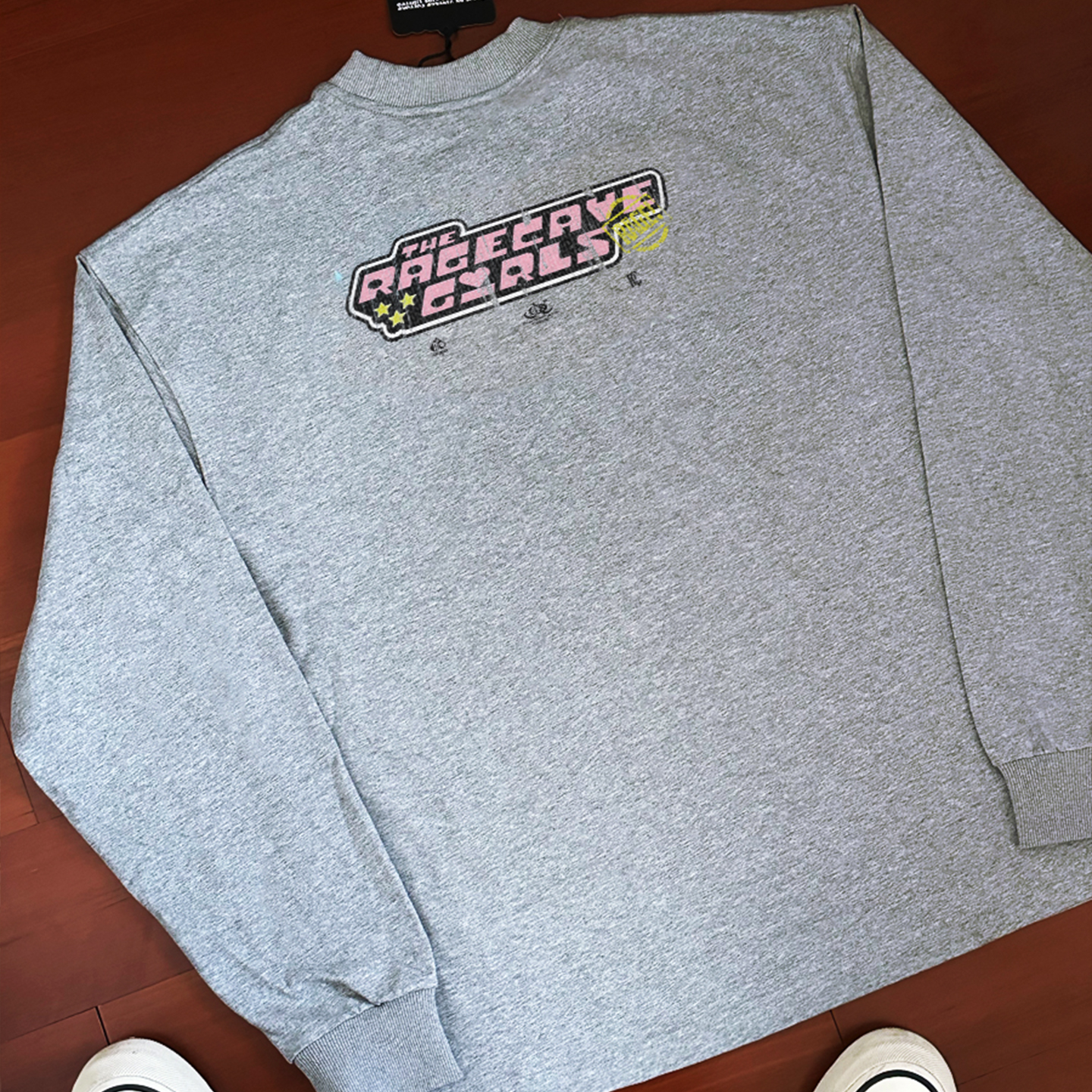 RAGECAVE飞天小女警美式卡通vintage印花情侣宽松圆领纯棉长袖T恤 - 图1