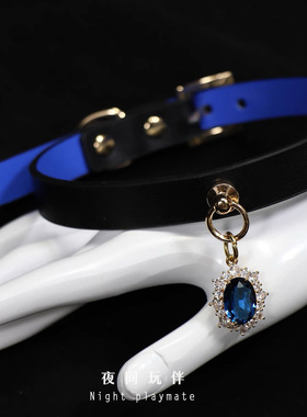 宝石项圈女m定制刻字皮质choker复古颈环puppy小狗链k8k9牵引绳