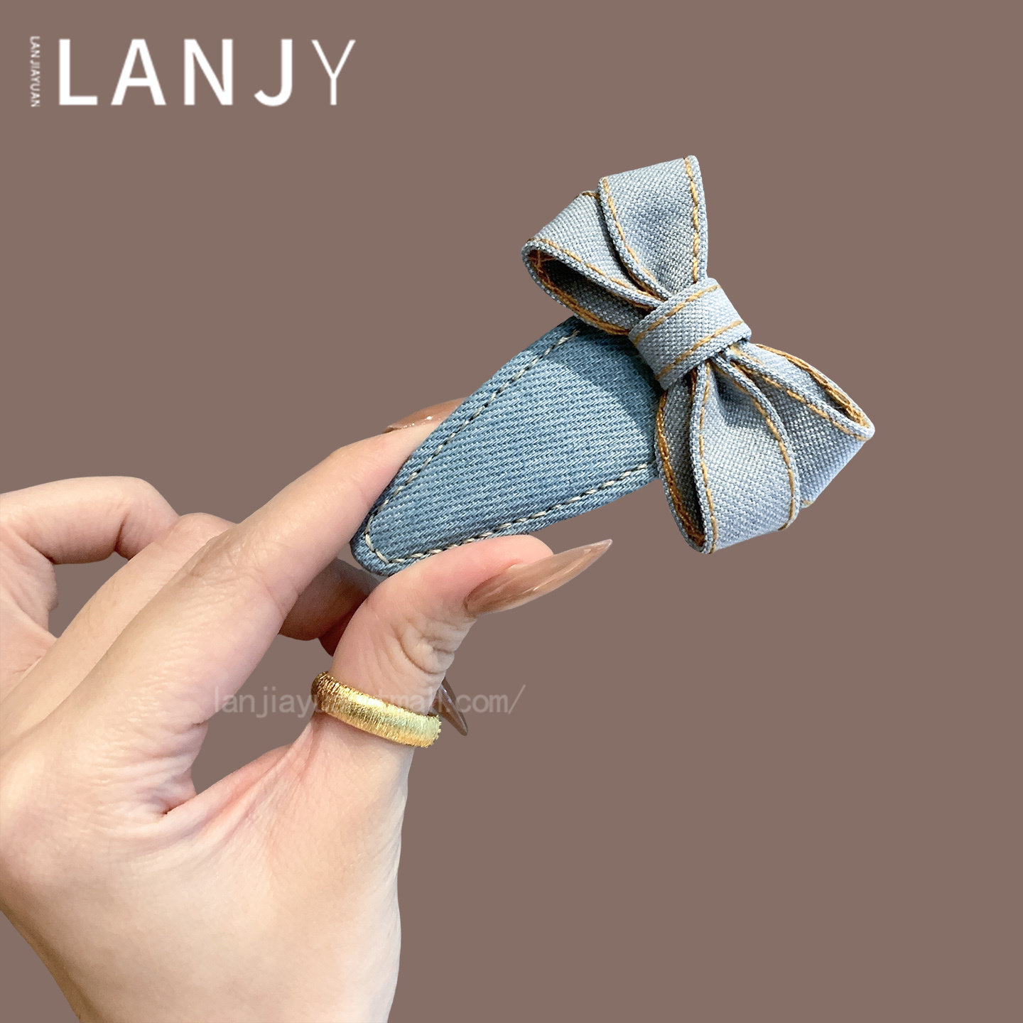 韩国新款牛仔蓝蝴蝶结侧边夹时尚简约刘海夹额前碎发整理bb夹发夹,淘宝优惠券,粉丝福利购,淘宝优惠卷