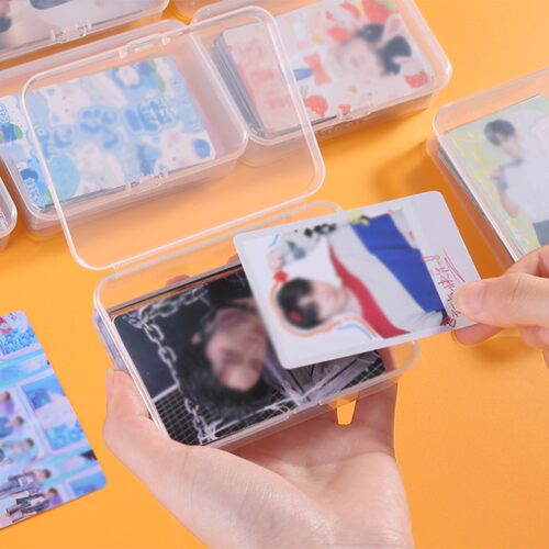 日式卡片收纳盒透明桌面名片杂物装小卡的盒子塑料卡片办公整理盒 - 图2