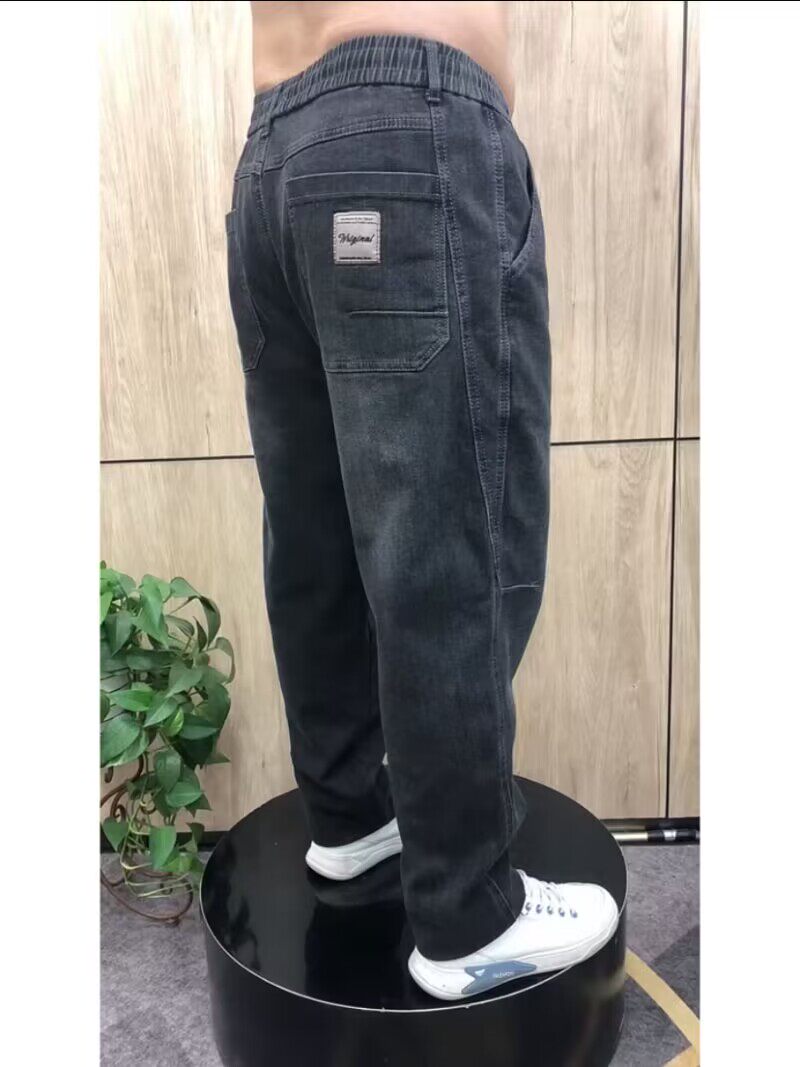 秋冬男士休闲牛仔老爹裤时尚松紧腰高弹力耐磨哈伦裤百搭宽松长裤,淘宝优惠券,粉丝福利购,淘宝优惠卷
