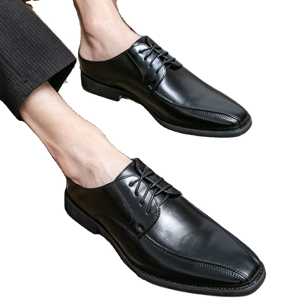 无后跟皮鞋男2025男士靓仔皮鞋半拖皮鞋男鞋尖头一脚蹬皮鞋男黑色 - 图2