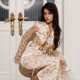 Elegant floral lace-up long-sleeved high-waisted two-piece skirt set