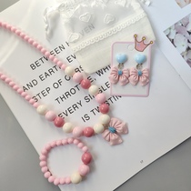 South Koreas new childrens necklace suit girl candy color bow tie without earhole ear clip flower bracelet suit