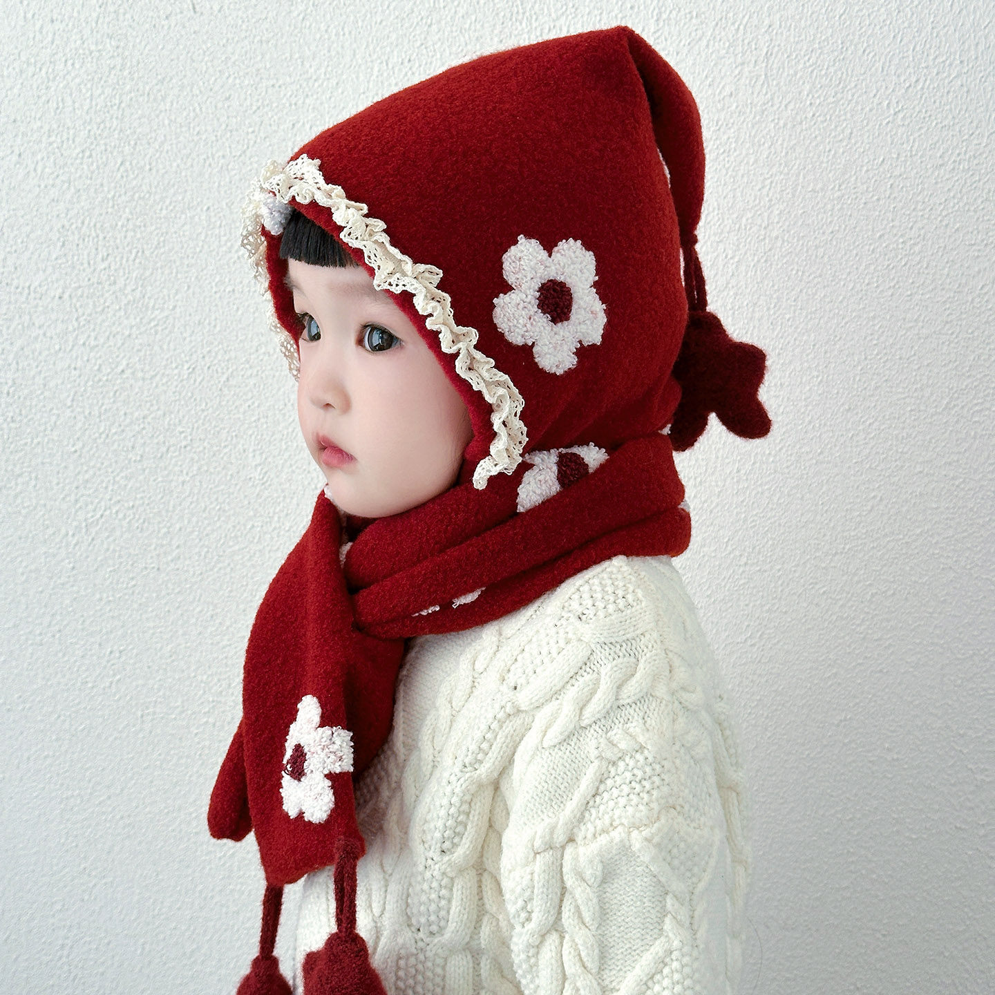 儿童帽子秋冬季韩版花朵洋气女孩保暖毛线帽外出防风女宝宝护耳帽,淘宝优惠券,粉丝福利购,淘宝优惠卷