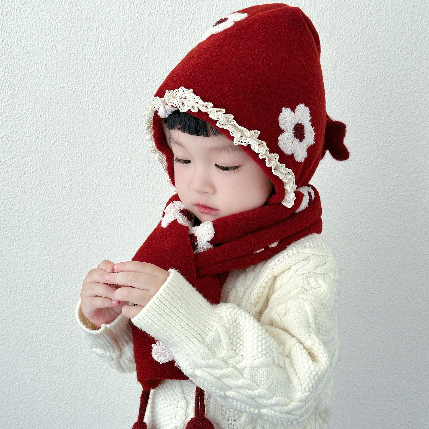 儿童帽子秋冬季韩版花朵洋气女孩保暖毛线帽外出防风女宝宝护耳帽,淘宝优惠券,粉丝福利购,淘宝优惠卷