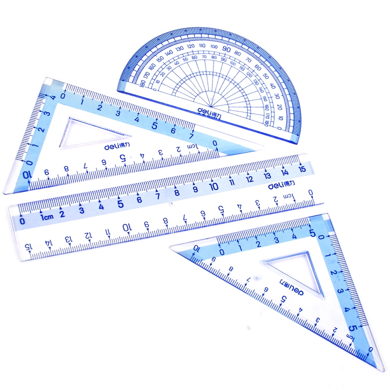 定制logo得力连中三元考试学生套尺四件套内含直尺带波浪三角板量角器透明材质1520cm学生用考试几何画图工具 - 图3