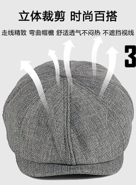 阿萝璃八角帽亚麻夏季透气贝雷帽