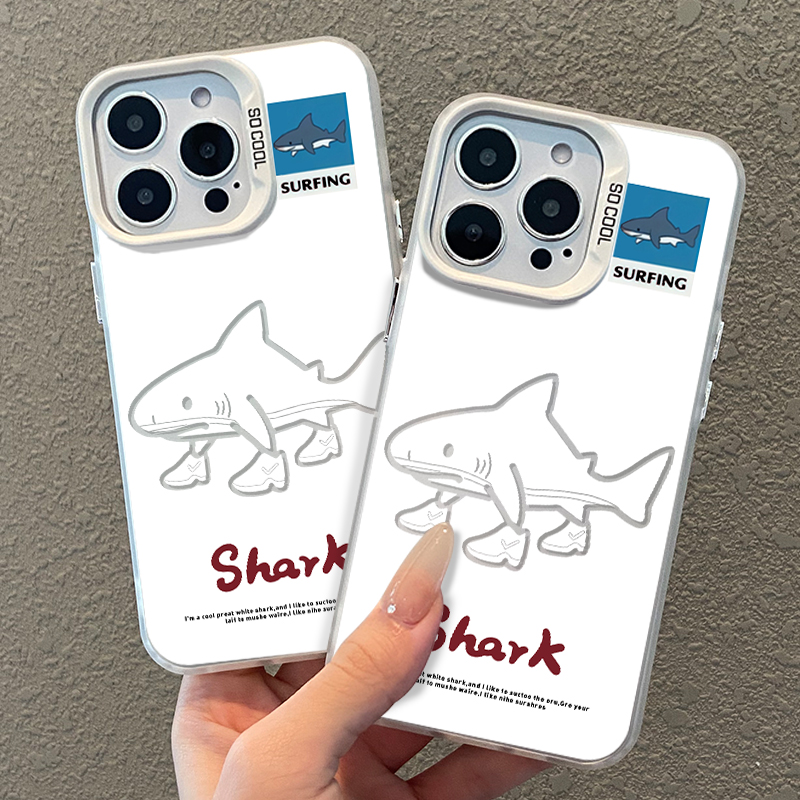 穿鞋鲨鱼适用iphone17promax手机壳16潮牌ip15苹果14plus搞怪13mini欧美12山海经11抽象x男xr彩银xs/8p/7/air - 图1
