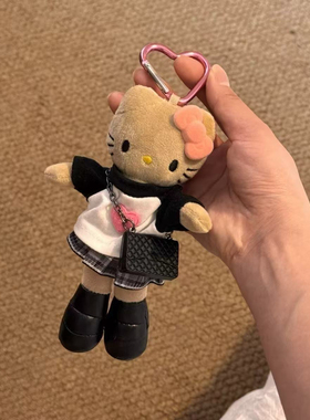 长腿T恤Kitty毛绒挂件可爱kt猫爱心扣书包挂饰钥匙扣公仔玩偶包挂