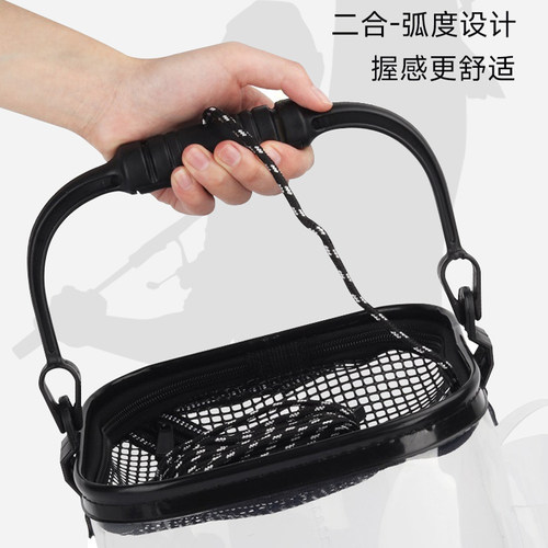 三乐钓鱼打水桶快速折叠透明加厚活鱼桶多功能小鱼护桶带侧兜增氧 - 图0