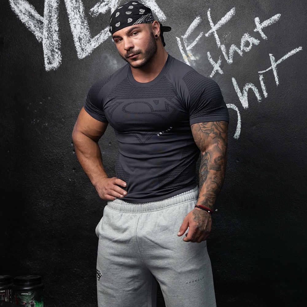 YOUNGLA速干高弹紧身男t恤健身房撸铁训练健身短袖美式肌肉上衣薄,淘宝优惠券,粉丝福利购,淘宝优惠卷