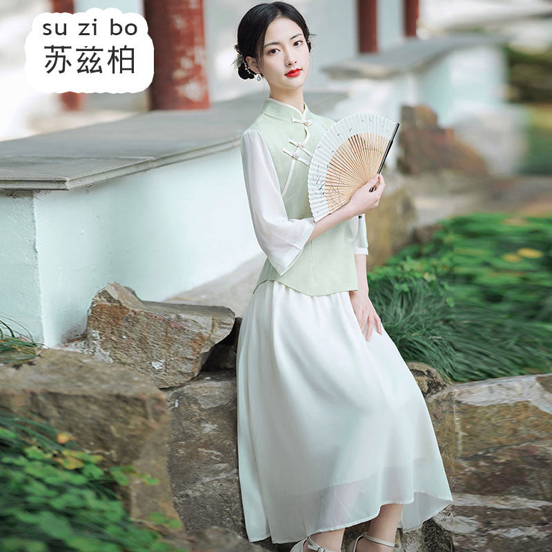 民国中式盘扣唐装茶艺服春夏旗袍 苏兹柏上衣