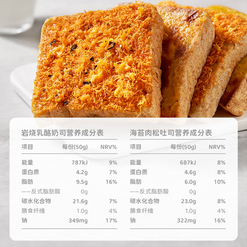 田园主义全麦面包岩烧肉松吐司奶乳酪海苔无蔗糖0减低早餐零食品 - 图3