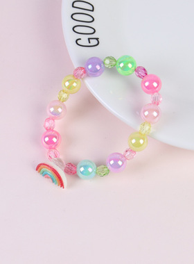 新款儿童项链套装独角兽项链女珍珠手链卡通小马公主首饰