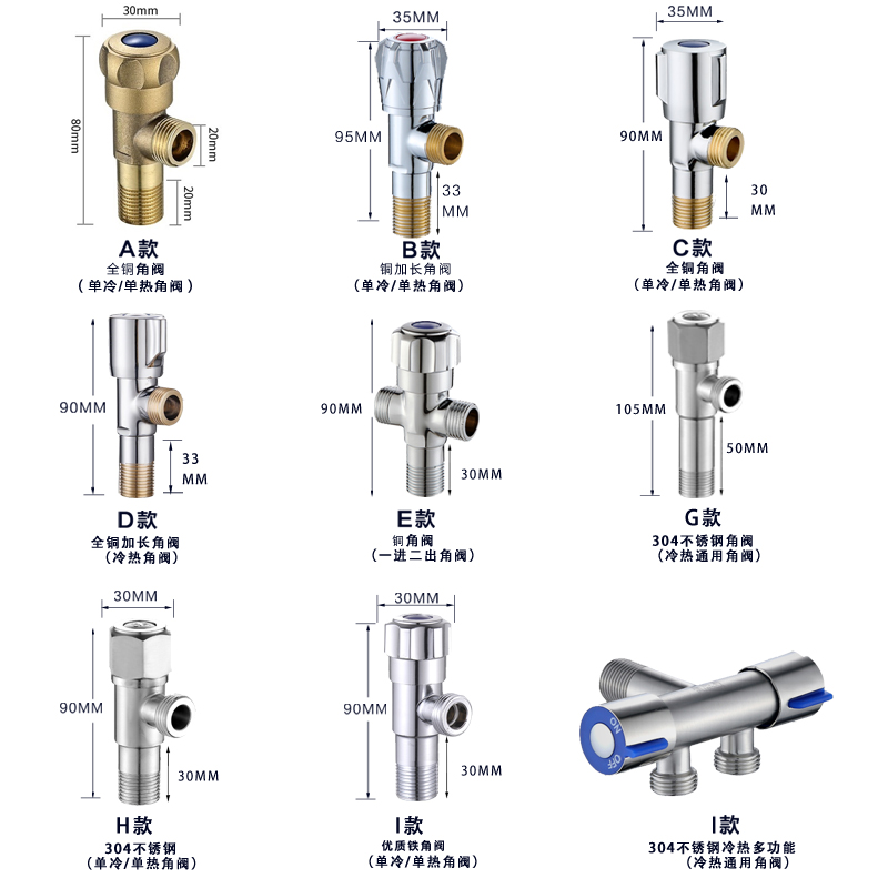 三角阀全铜冷热水家用一进二双出304不锈钢三通分止水器阀门开关