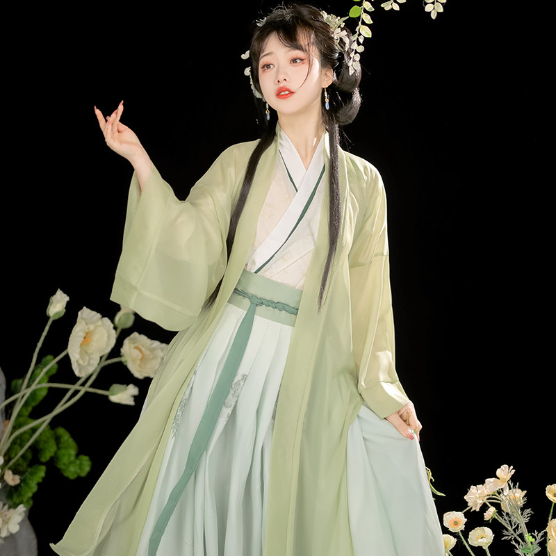 正品原创汉服女宋制中国风古装绿色齐腰裙仙气飘逸古风改良春夏款