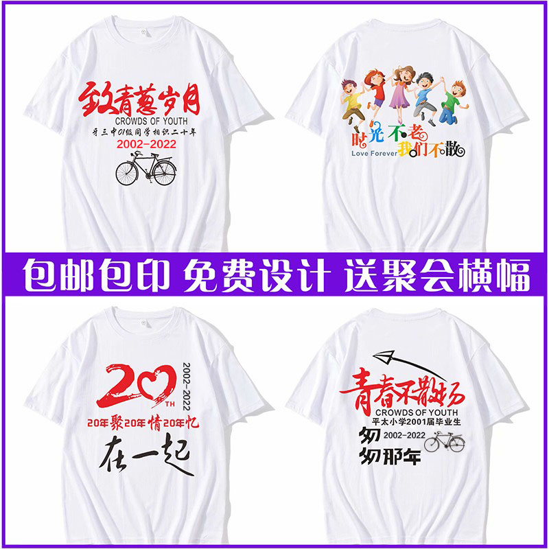 同学聚会t恤定制20年30年10毕业纪念班服纯棉短袖团队文化衫定做 - 图3