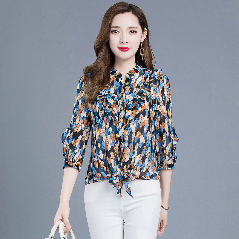 2020夏新款半袖雪纺衫女式妈妈衬衫 悠茸蕾丝衫/雪纺衫