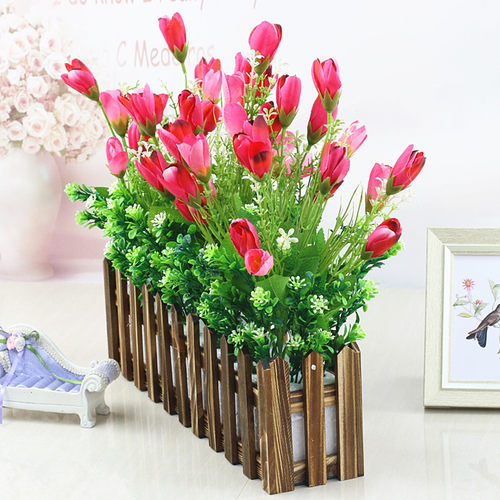 木栅栏套装花艺盆栽仿真干花套装饰假花绢花客厅餐桌摆设摆放花卉 - 图0