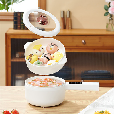 白色长柄陶瓷釉电煮锅宿舍小电锅家用一体式煎炒不粘电锅
