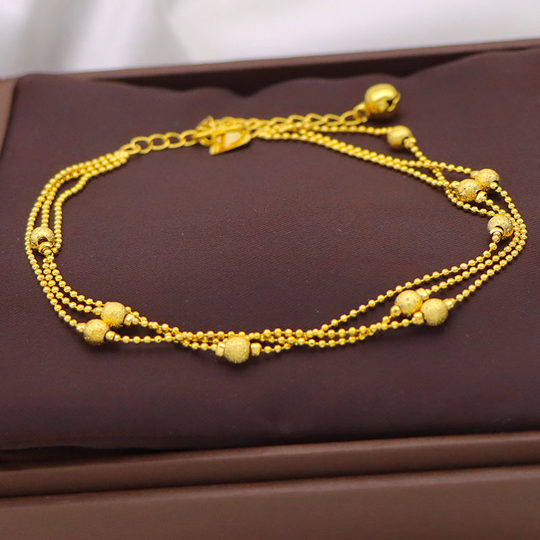 Vietnamese alluvial gold anklet for women with gold-plated transfer beads simulation
