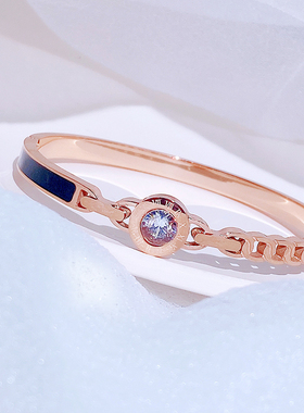 网红18K玫瑰金钛钢数字锆石手镯女ins冷淡风小众设计高级感潮士环