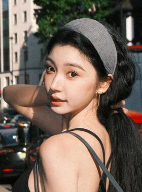 易梦玲同款针织宽边发箍女秋冬新款灰色韩系高颅顶运动发带式头箍