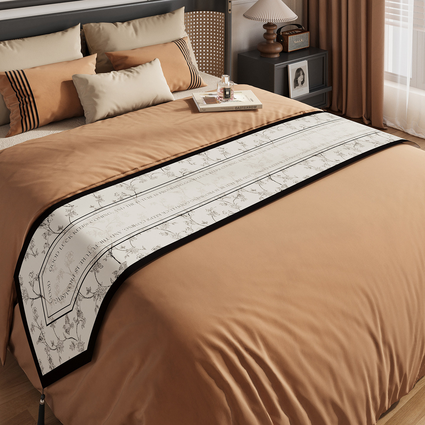 中古风床旗美容院轻奢高端民宿床尾巾2025新款床上装饰房间布置,淘宝优惠券,粉丝福利购,淘宝优惠卷