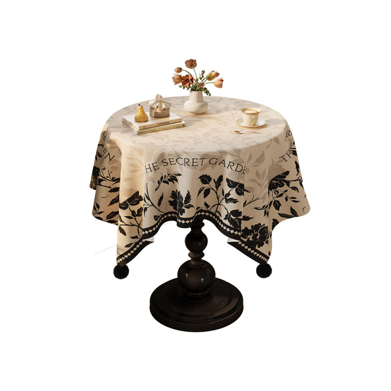 中古风圆桌桌布法式复古轻奢高级感2025新款圆形茶几盖布氛围感,淘宝优惠券,粉丝福利购,淘宝优惠卷