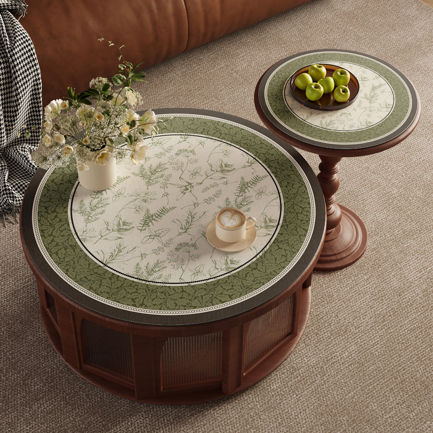 中古风圆桌桌垫小茶几桌布防水防油免洗高级感圆形边几台面保护垫,淘宝优惠券,粉丝福利购,淘宝优惠卷