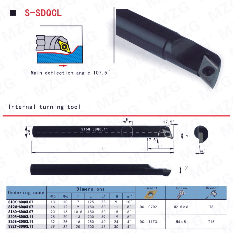 MZG数控车床镗孔钨钢抗振车刀杆S10K S12M S16Q -SDQCR07 SDQCL11 - 图2