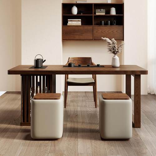 阳台实木茶桌简约现代家用客厅办公小茶台北美白蜡木茶盘茶几一体 - 图1