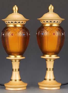 供佛用品套装家用五供摆件一套观音古法琉璃香炉莲花灯供果盘水杯