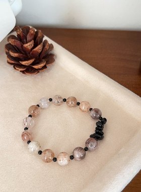 秋冬新年招财招福天然简约手饰红铜发晶黑玛瑙转运百搭休闲手串