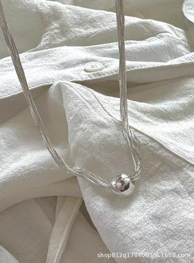 重工ins冷淡风百搭简约锁骨链高级感亮面细款多层链条银球项链女