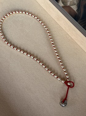 新年红色香槟金细闪珍珠串珠项链百搭做旧风吊坠一款多戴式锁骨链