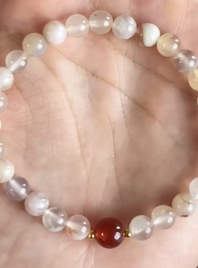 新中式招桃花禅意风气质显白天然红樱花玛瑙手串新年高级百搭手串