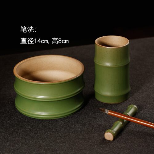 陶瓷竹节笔搁 可爱日式多功能笔架文房四宝摆件小镇尺镇纸压纸 - 图3