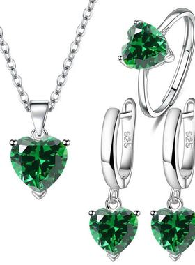 925 Sterling Silver Jewelry Sets For Women Heart Zircon Ring