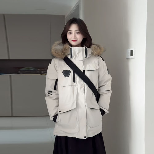 韩国情侣工装白鸭绒外套男女冬加厚2025年新款宽松户外派克羽绒服 - 图3